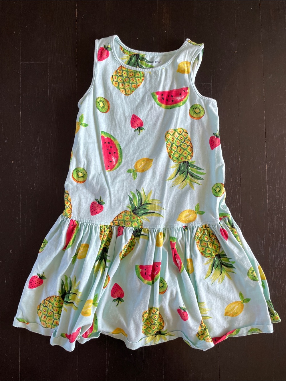 Lands' End Girls' Aqua Summer Fruit Print Sleeveless Dress - Size S